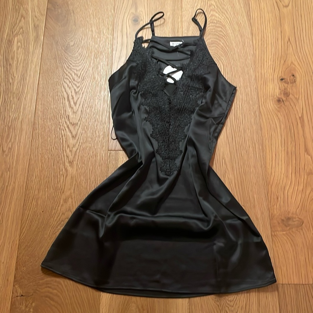 Black satin slip dress